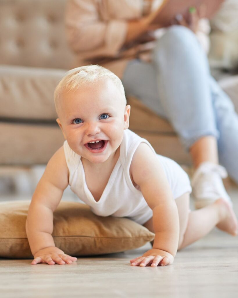 Baby Crawling with Pillow